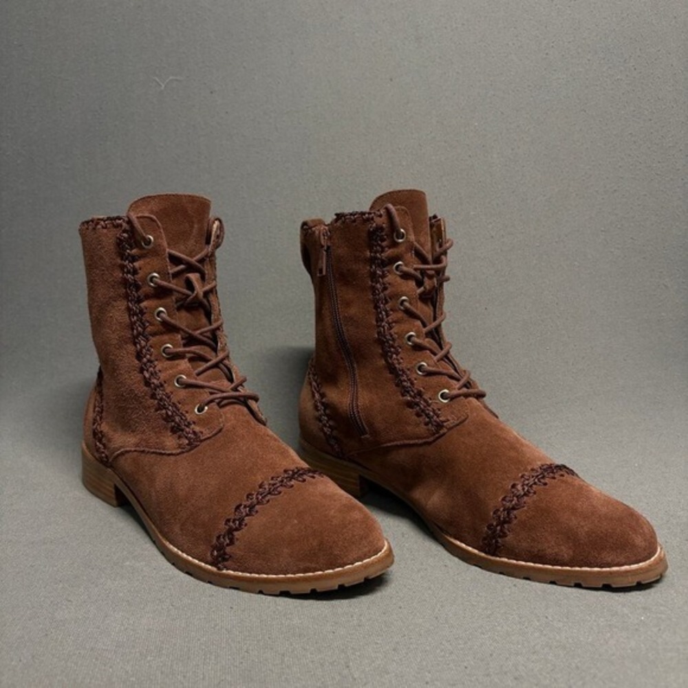Jack Rogers‎ Women's Gemma Lace Up Brown Suede Brogue Combat Boots 9.5M